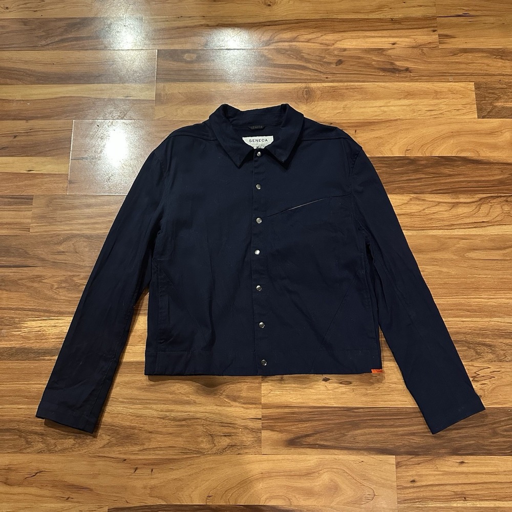Men's Seneca Orion Jacket Shacket Snap Buttons Large Navy Blue Made In USA NYC